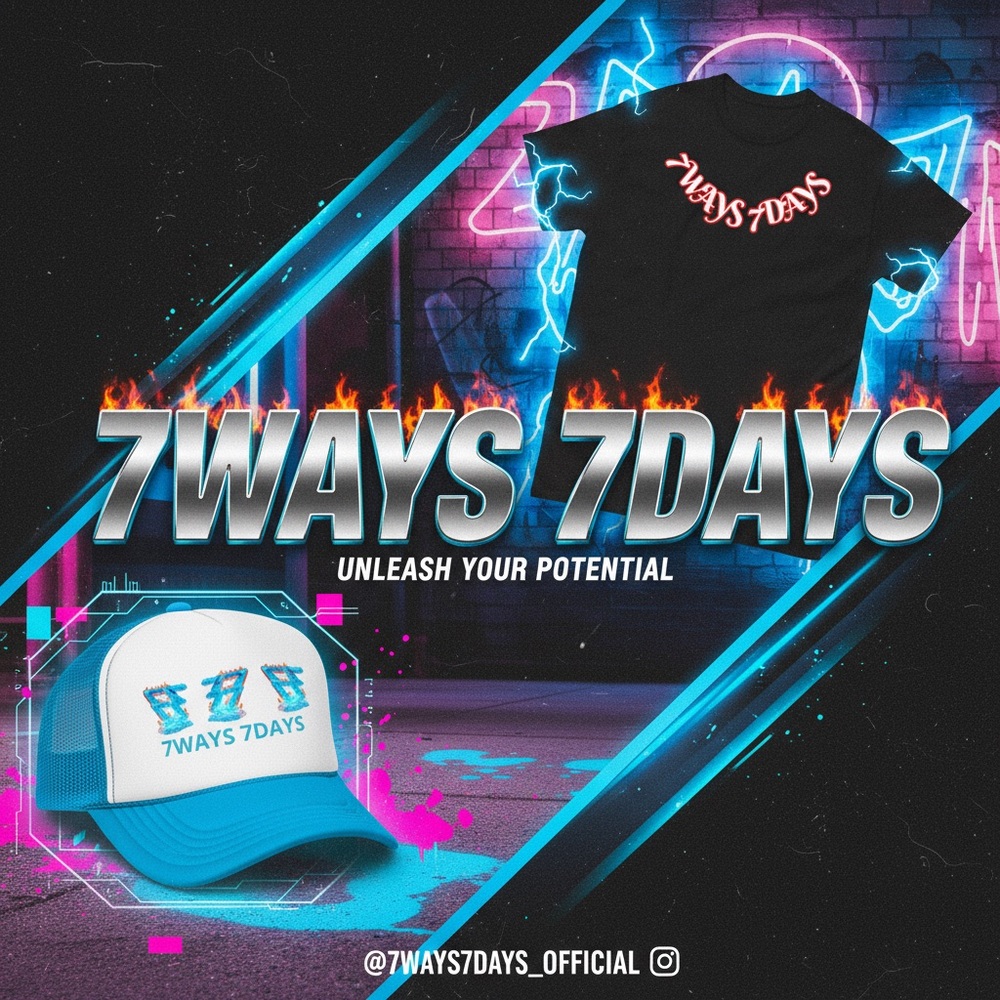 7Ways 7Days Black T-Shirt and Blue Cap Set